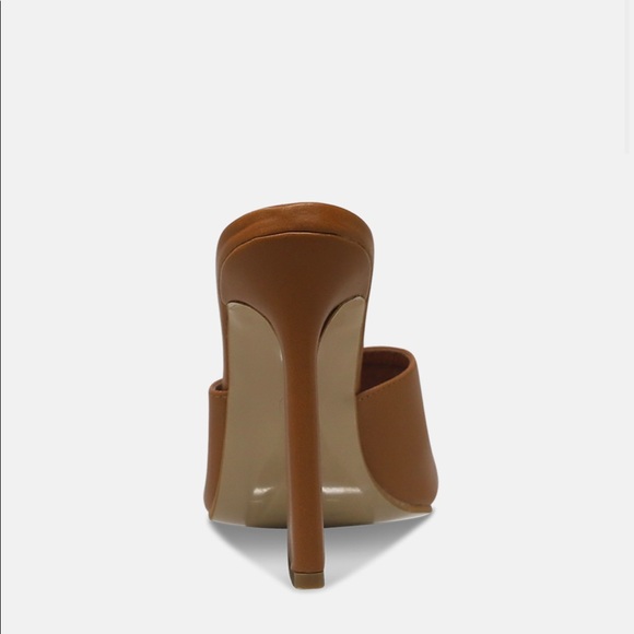 Kat Squared Toe Flared Heel Mule in Brown Faux Leather - Picture 3 of 3